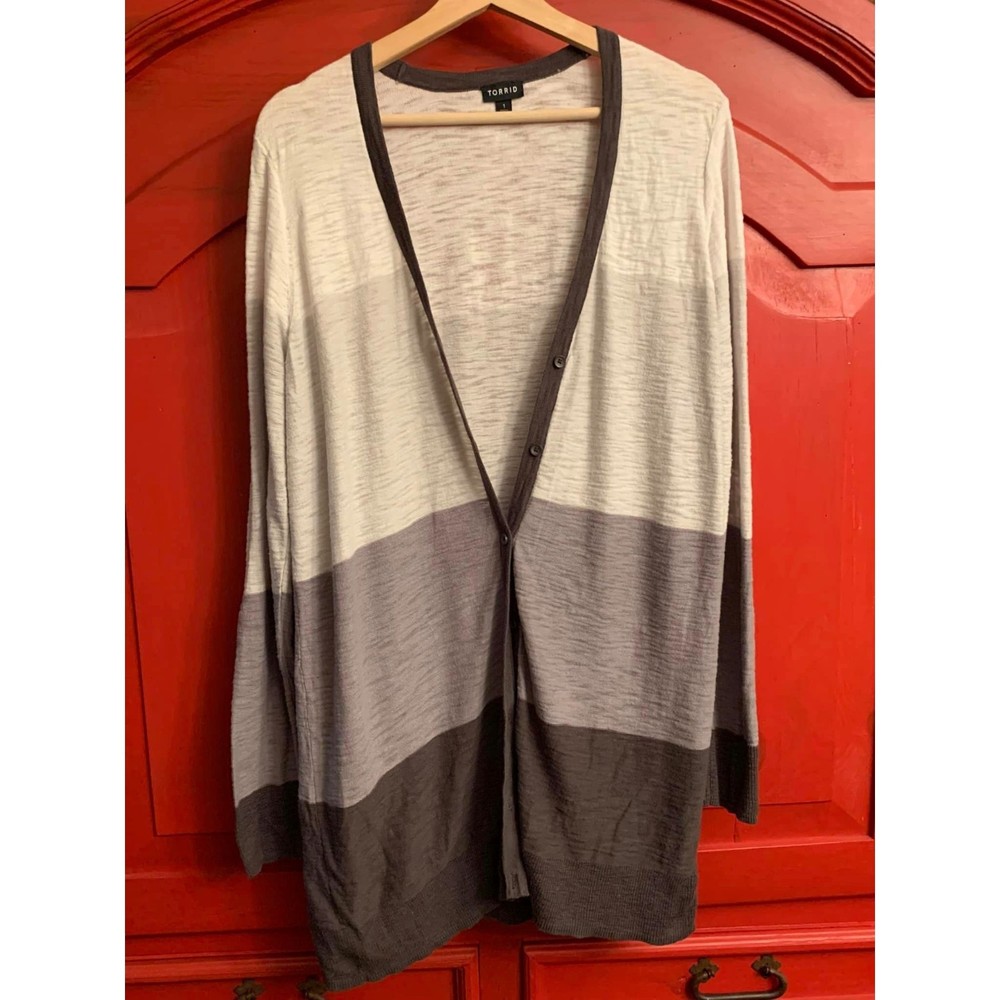 Torrid Size 1 14/16 1x Shades of Grey Gray Light Weight Cardigan Long Sleeve EUC